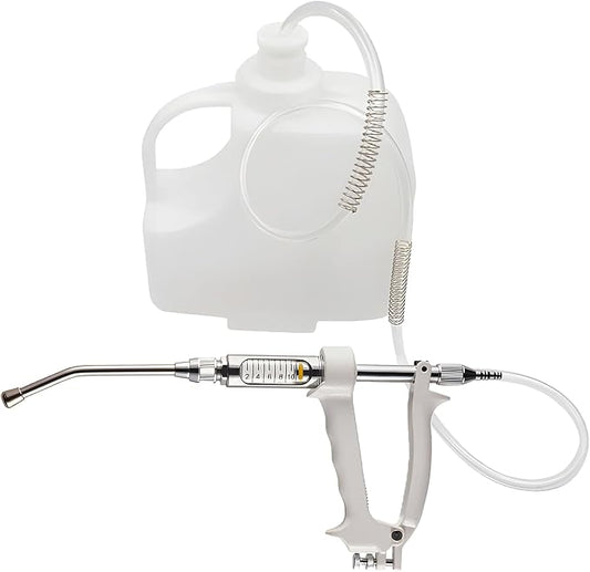 10ML Veterinary Metal Feeding Gun, Continuous Drench Gun Dosing Device Veterinary Adjustable Medicine Dispenser Husbandry Autonomous Feeding Tool, for Pig Cow, Sheep, Horse (White Color, 10ML+Kettle)-PawvioPets