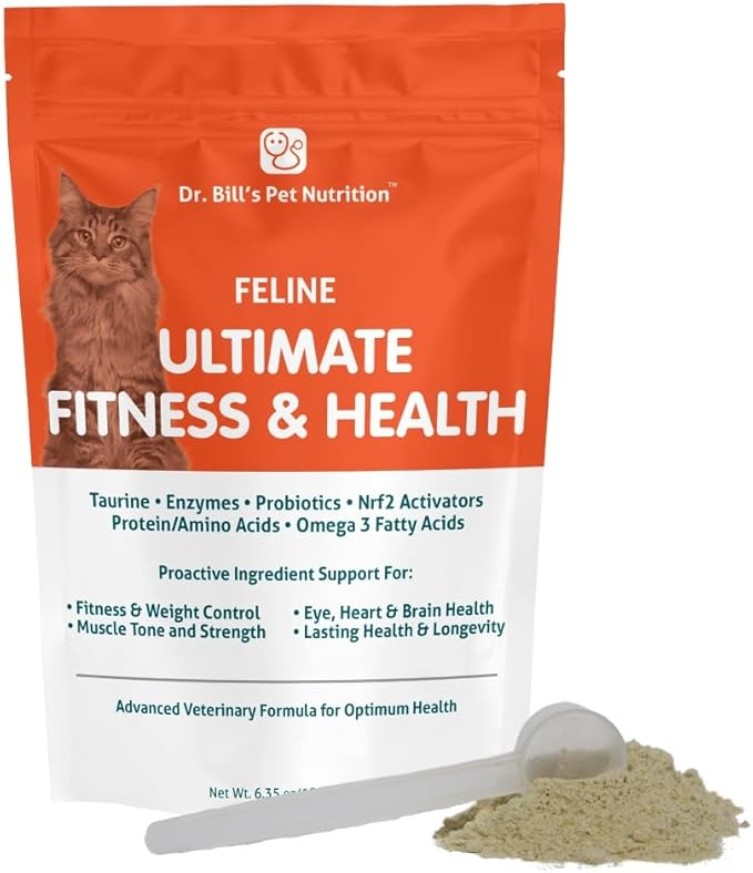 Dr. Bill’s Feline Ultimate Fitness & Health | Cat Multivitamin Powder - Daily Supplement | Weight Control, Joint, Brain, Heart & Immune Support | Omega 3s, Collagen, B Vitamins, Taurine, Amino Acids-PawvioPets