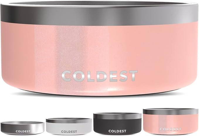 Coldest Dog Bowl - Anti Rust Metal, Non Slip, 3 Layers Insulated Stainless Steel Dog Bowls - Spill Proof & Heavy Duty - Water Bowl for Dogs, Cats, Dish Washer Safe (100 oz, Forever Pink Glitter)-PawvioPets