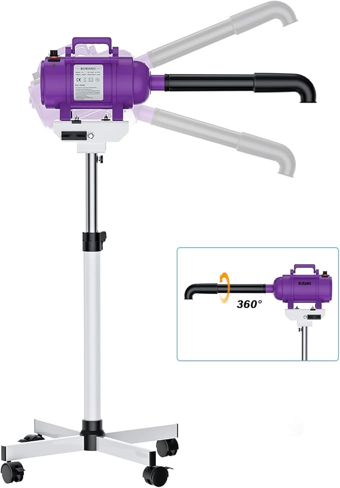 Burano Dog Dryer Stand, 4.3HP Variable Air Speed & Heat Pet Dryer with Stand, High Velocity Dog Pet Stand Grooming Dryer, Fluffy Dry-PawvioPets