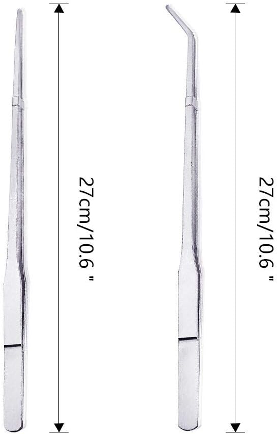 Feeding Tongs 2pcs Stainless Steel Aquarium Long Tweezers 27cm/10.6 inches Straight Curved Tweezers for Fish Tank Aquatic Plants Reptile Lizard Gecko Snake Spider Bird-PawvioPets