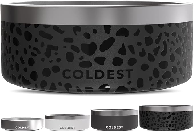 Coldest Dog Bowl - Anti Rust Metal, Non Slip, 3 Layers Insulated Stainless Steel Dog Bowls - Spill Proof & Heavy Duty - Water Bowl for Dogs, Cats & Pets, Dish Washer Safe (100 oz, Black Leopard)-PawvioPets