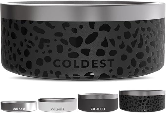 Coldest Dog Bowl - Anti Rust Metal, Non Slip, 3 Layers Insulated Stainless Steel Dog Bowls - Spill Proof & Heavy Duty - Water Bowl for Dogs, Cats & Pets, Dish Washer Safe (100 oz, Black Leopard)-PawvioPets