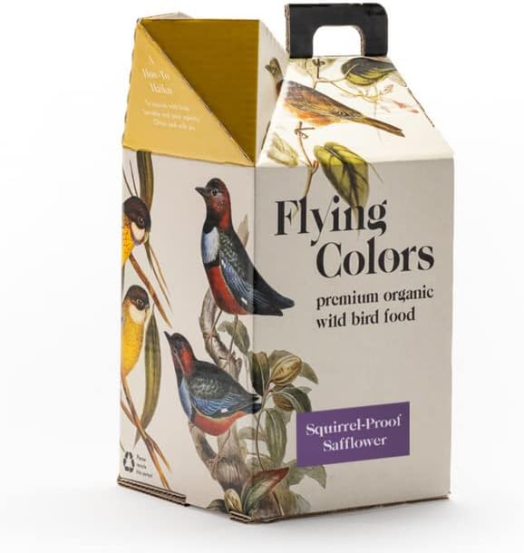 Flying Colors Premium Organic Wild Bird Seed | Squirrel-Proof Safflower Seed | 100% USDA Organic, No Fillers, No Pesticides | 3 Gallon Easy-Pour Carton-PawvioPets