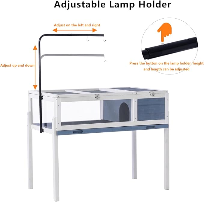 BIRASIL Wood Tortoise House, Indoor Turtle Habitat Reptile Cage, Tortoises Enclosure for Small Animals Lizards Hamster-PawvioPets