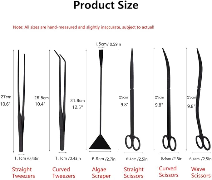 7-in-1 Aquascaping Tools Kit for Aquarium & Terrarium - Stainless Steel Long Tweezers, Curved Scissors, Algae Scraper, Feeding Tongs - Live Plant Trimming & Tank Cleaning Accessories-PawvioPets