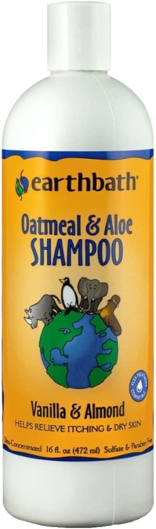 earthbath, Oatmeal & Aloe Dog Shampoo - Oatmeal Shampoo for Dogs, Itchy, Dry Skin Relief, Dog Wash, Made in USA, Cruelty Free Pet Shampoos - Vanilla & Almond, 16 Oz (1 Pack)-PawvioPets