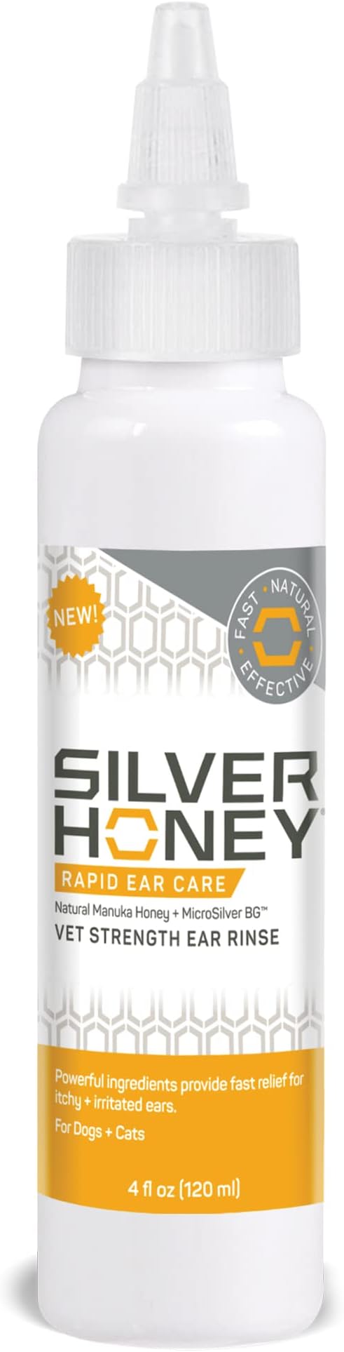 Absorbine Silver Honey Rapid Ear Care Vet Strength Ear Rinse, 4oz, Manuka Honey & MicroSilver BG, Safe for Dogs & Cats-PawvioPets