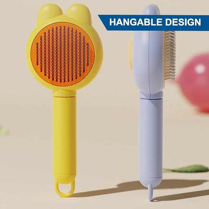 Cat Brush for Short or Long Haired Cats Dogs Rabbits, Cute Dog Brush with Release Button for Massage and Removes Loose Fur-PawvioPets
