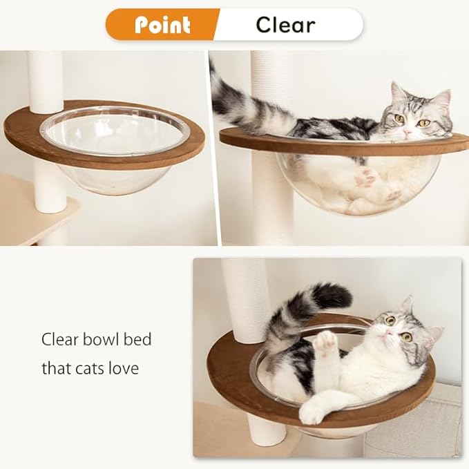 48'' Cat Tree for Large Cats, Modern Cat Tree Multi-Level Condo with Natural Wood, Cat Activity Centre for Medium and Big Pets-PawvioPets