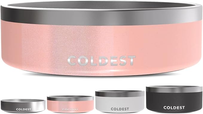 Coldest Dog Bowl - Anti Rust Metal, Non Slip, 3 Layers Insulated Stainless Steel Dog Bowls - Spill Proof & Heavy Duty - Water Bowl for Dogs, Cats & Pets, Dish Washer Safe (42 oz, Forever Pink Glitter)-PawvioPets