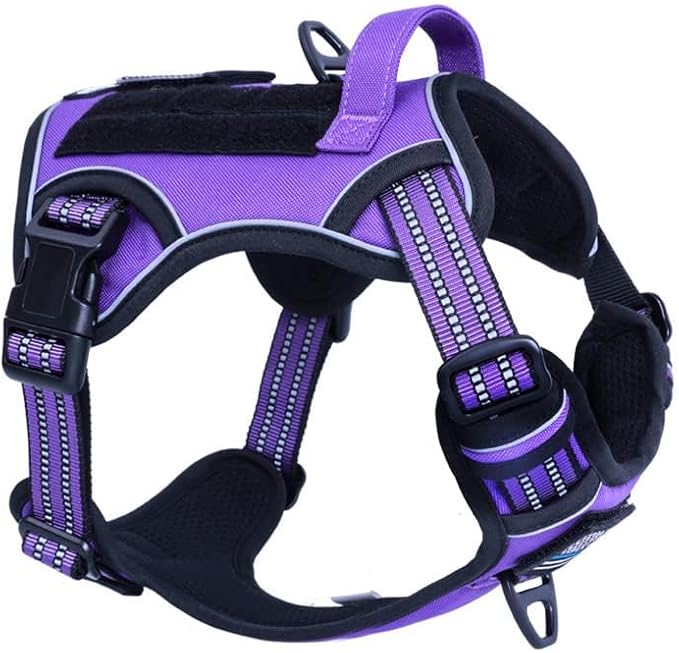 BUMBIN Tactical Dog Harness for Medium Dogs No Pull, Famous TIK Tok No Pull Puppy Harness, Fit Smart Reflective Pet Walking Harness for Training, Adjustable Dog Vest Harness with Handle Purple M-PawvioPets