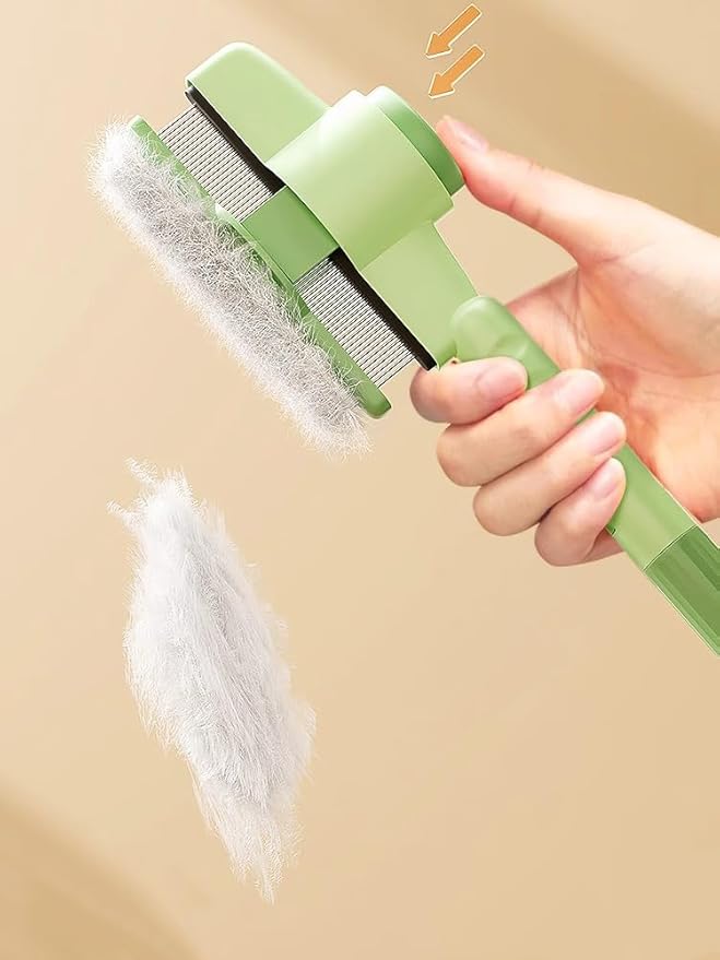 Cat Comb Dog Comb Pet Hair Removal Tool Flea for Cats and Dog Lice Cat Brush with Release Button Self-Cleaning with Long & Short Stainless Steel Metal Teeth for Shedding-PawvioPets