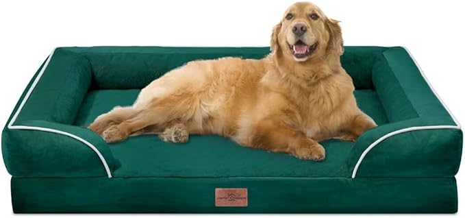 Comfort Expression XL Orthopedic Dog Beds, Waterproof Extra Large Dog Beds with Bolster, Washable Pet Sofa Couch with Removable Cover & Non-Slip Bottom(X-Large,Emerald)-PawvioPets