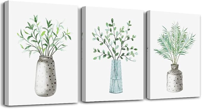 AHUASJART Canvas Wall Art Paintings For Kitchen Dining Room Large Size Wall Decor For Living Room Bedroom Wall Decoration Office Decor Green Leaf Vase Wall Pictures Artwork For Home Walls 3 Piece-PawvioPets
