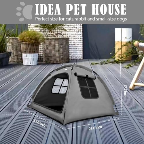 Cat and Dog Outdoor Waterproof Tent House - Indoor/Outdoor Cave Nest Bed for Small Dogs, Cats, Bunnies - Washable (Gray, Small)-PawvioPets