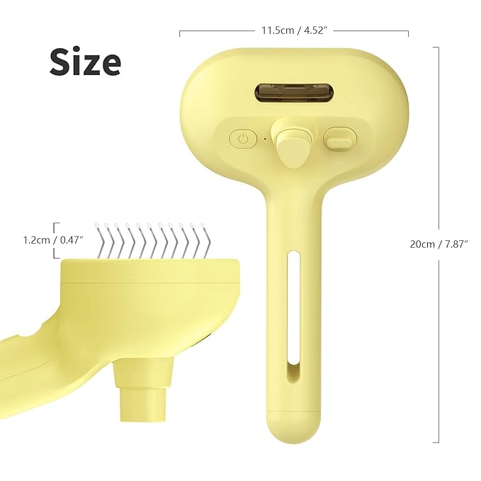 3 In 1 Steamy Brush with Release Button and Tank, Anti-Static Pet Brush for Long and Short Hair Pets to Remove Tangles and Loose Fur (Yellow)-PawvioPets
