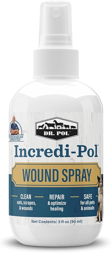 Dr. Pol Incredi-Pol Wound Spray for Dogs, Cats, Horses, and All Animals - Dog Wound Care to Clean Cuts, Scrapes, Hot Spots, and More - Repair Skin and Promote Healing - 3 Fluid Ounces-PawvioPets
