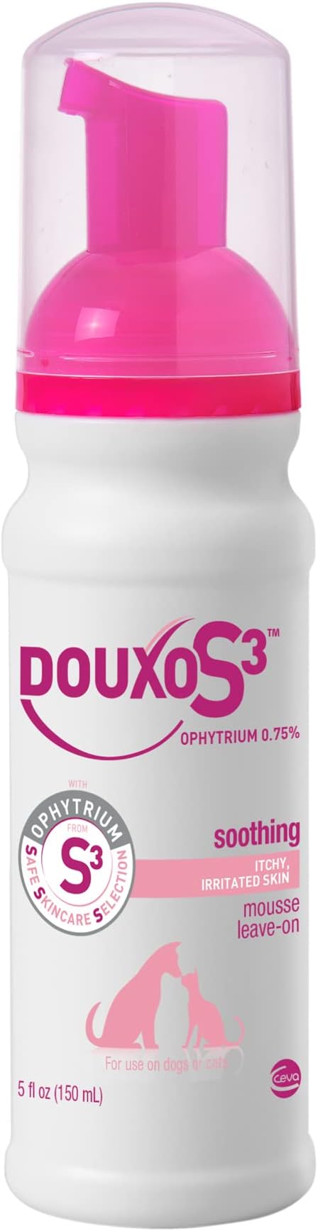 Douxo S3 Calm Mousse, Contains 0.75% Ophytrium, Soothing, For Itchy, Irritated or Allergic Skin, For Dogs and Cats, 5.1 fl. oz. (150mL)-PawvioPets