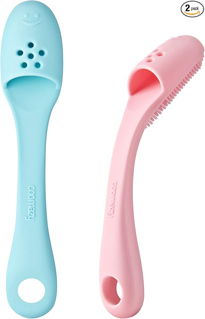 Coomazy Dog Finger Toothbrush, Dog Tooth Brushing Kit with Food Grade Silicone, Easily Clean Teeth Dirt, Suitable for Medium and Large Dogs, 2-Packs, Blue+Pink-PawvioPets
