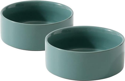 Ceramic Set of 2 Cat Bowls, Food and Water Bowls for Cats, Kitty, 2pcs Cat Dishes, Pet Feeder(5.1inch, 2 x Light Green Bowls)-PawvioPets