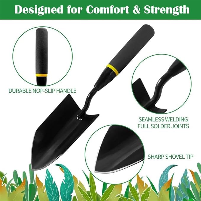 2-in-1 Trowel and Transplanter Gardening Tool Set, Outdoor Hand Tools, with Non-Slip Handle and Protective Blade Covers, Ideal Gardening Gifts for All (Black)-PawvioPets