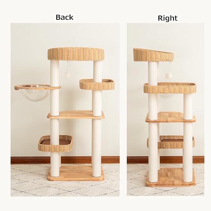48'' Cat Tree for Large Cats, Modern Cat Tree Multi-Level Condo with Natural Wood, Cat Activity Centre for Medium and Big Pets (White LS02)-PawvioPets