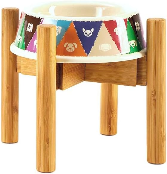 Dog Bowl Stand for Medium Breeds - Raises Bowls to 9-inch High, Ants/Bugs-Off - Adjustable, Fits Various Sizes of Dog Food/Water Bowls and Slow Feeders - Bamboo-PawvioPets