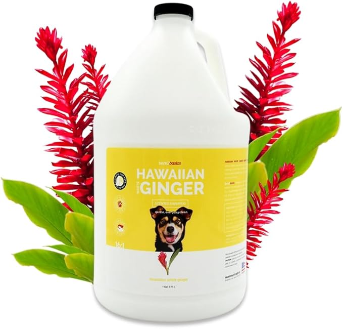Bark2Basics Hawaiian White Ginger Dog Shampoo, 1 Gallon - Unique Herbal Blend, Natural Ingredients, Hawaiian White Ginger Scented, Cleans and Delivers Nutrients, Dilutes 16 to 1-PawvioPets