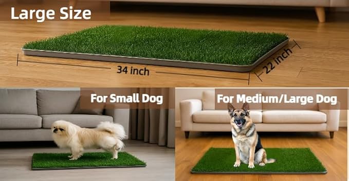 Dog Grass Pad with Tray, 34"x22" Silicone Base Washable Reusable Pee Pad & Grass Pad - Non-Slip, Easy-Clean Indoor Outdoor Dog Potty Toilet (34" x 22")-PawvioPets