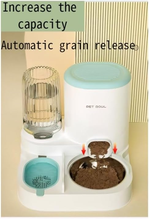 Automatic Cat Feeder & Water Dispenser - Dual Container for Dry/Wet Food, Two-in-One Upgraded Gravity Feeder and Water Dispenser Combo Set for Cats and Dogs. (Grey)-PawvioPets