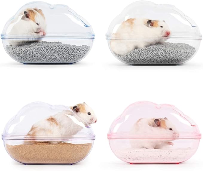 BUCATSTATE Hamster Sand Bath Kit Hamster Sand Bath Container Large Transparent Toilet with Scoop Set Dwarf Hamster Accessory for Small Animals(Pink, Large)-PawvioPets