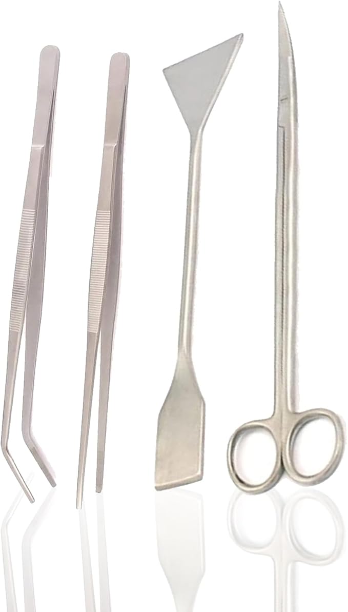Aquarium Tools, Aquatic Plants Stainless Steel Tool - 4 In 1 Aquascaping Tweezers Scissors Spatula Cleaning Tool Set For Fish Starter Kits & Aquariums Tank Plants Kit-PawvioPets