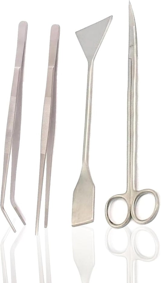 Aquarium Tools, Aquatic Plants Stainless Steel Tool - 4 In 1 Aquascaping Tweezers Scissors Spatula Cleaning Tool Set For Fish Starter Kits & Aquariums Tank Plants Kit-PawvioPets