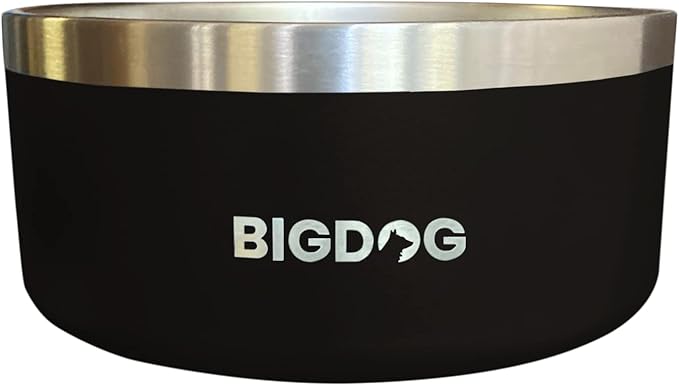BIGDOG Large Dog Bowls, Stainless Steel, No Spill, 100 Ounce, Black-PawvioPets