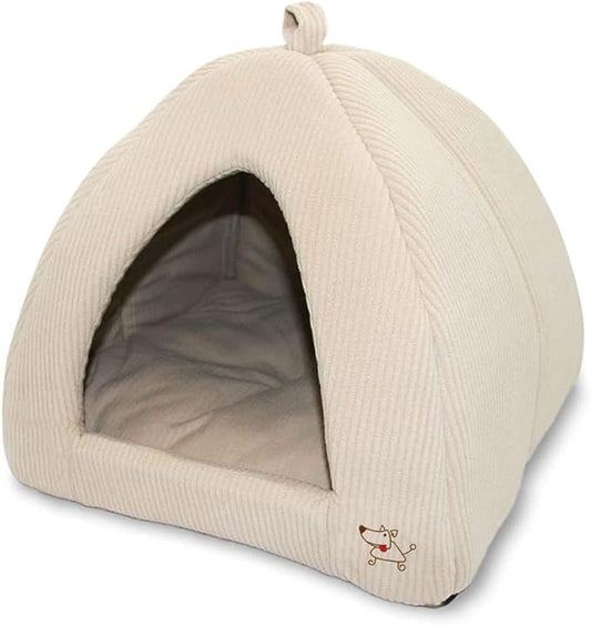 Best Pet Supplies Pet Tent-Soft Bed for Dog and Cat Beige Corduroy, 16" x 16" x H:14"-PawvioPets