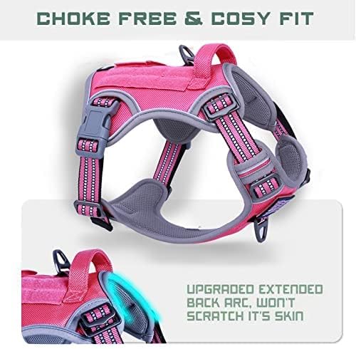BUMBIN Tactical Dog Harness for Medium Dogs No Pull, Famous TIK Tok No Pull Puppy Harness, Fit Smart Reflective Pet Walking Harness for Training, Adjustable Dog Vest Harness with Handle Pink M-PawvioPets