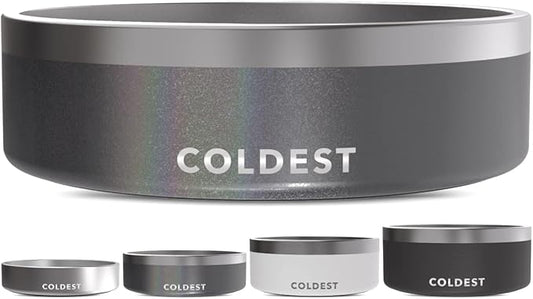 Coldest Dog Bowl - Anti Rust Metal, Non Slip, 3 Layers Insulated Stainless Steel Dog Bowls - Spill Proof & Heavy Duty - Water Bowl for Dogs, Cats & Pets, Dish Washer Safe (42 oz, Stardust Glitter)-PawvioPets