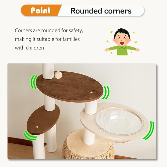 56.6in Large Wooden cat Tower for Large Multiple Cats,cat Tree with Observation Deck, Suitable for Summer and Winter 144CM (Particleboard)-PawvioPets