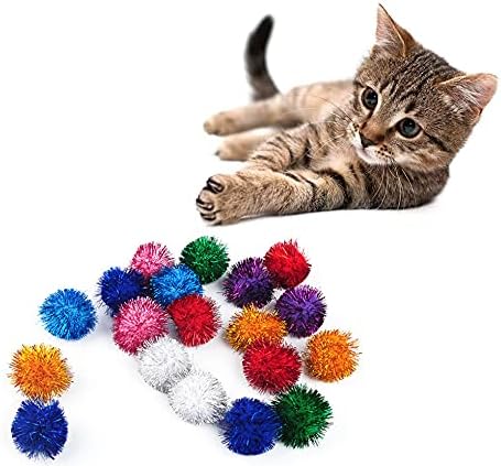 20 Pack 2 Inches Sparkle Balls for Cats, Large Size, Glitter Pom Poms Fuzzy Balls for Cats, Kitten Indoor Assorted Color Random-PawvioPets