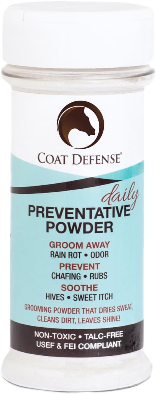 Coat Defense Daily Preventative Powder for Horses - Safe & Effective Equine Sweet Itch, Skin Funk, Scratches, & Rain Rot Treatment - Dry Shampoo for Horses, 8 oz Formula with All Natural Ingredients-PawvioPets