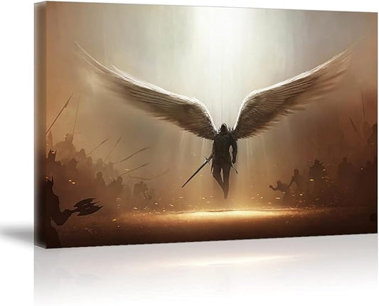 Fantasy Angel Stretched Canvas Wall Art for Living Room Bedroom Home Decoration,Abstract Anime Picture Print Painting Decor Artwork,Mysterious Wing Man Gallery Wrapped Gift,Inner Frame 24x36 Inches-PawvioPets