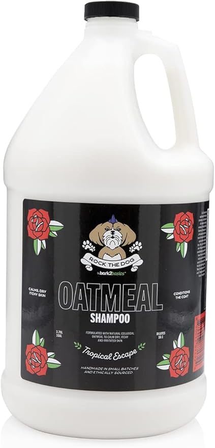 Bark2Basics Rock The Dog Oatmeal Dog Shampoo, 1 Gallon - Natural Colloidal Oatmeal, Natural, Calms Dry Itchy Irritated Skin, Moisturizes and Soothes The Skin and Coat, Professional Grade-PawvioPets