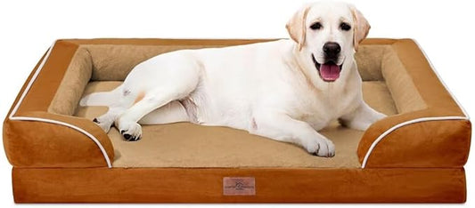 Comfort Expression Orthopedic Dog Beds for Extra Large Dogs, PV Washable Dogs Sofa Beds Jumbo, Waterproof Dog Bed with Removable Cover & Non-Slip Bottom(Jumbo,Caramel)-PawvioPets