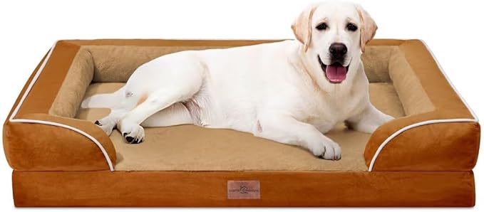 Comfort Expression Orthopedic Dog Beds for Extra Large Dogs, PV Washable Dogs Sofa Beds Jumbo, Waterproof Dog Bed with Removable Cover & Non-Slip Bottom(Jumbo,Caramel)-PawvioPets