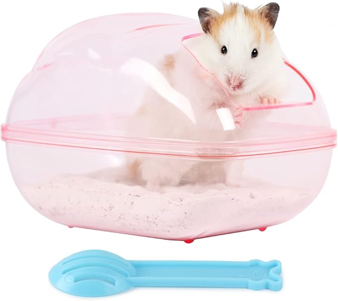 BUCATSTATE Hamster Sand Bath Kit Hamster Sand Bath Container Large Transparent Toilet with Scoop Set Dwarf Hamster Accessory for Small Animals(Pink, Large)-PawvioPets