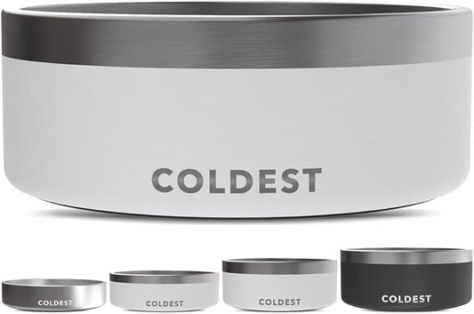Coldest Dog Bowl - Anti Rust Metal, Non Slip, 3 Layers Insulated Stainless Steel Dog Bowls - Spill Proof & Heavy Duty - Water Bowl for Dogs, Cats & Pets, Dish Washer Safe (64 oz, Epic White)-PawvioPets