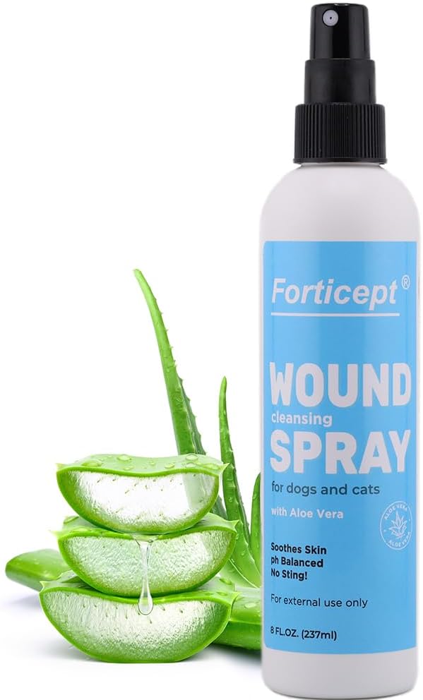 Forticept Hot Spot Spray for Dogs Cats & Horses, Itch Relief Wound Cleanser with Aloe Vera, 8 oz-PawvioPets