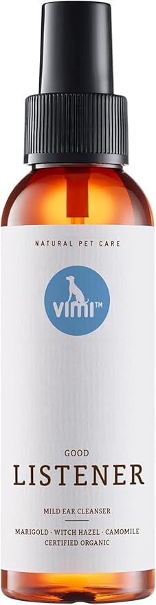 animaux vimi Ear Cleaner Good Listener - Ear Cleaner Spray for Sensitive Dog Ears - Ear Care with Camomile, Calendula & Witch Hazel - for Thorough & mild Cleaning - 3.38 Fl Oz-PawvioPets