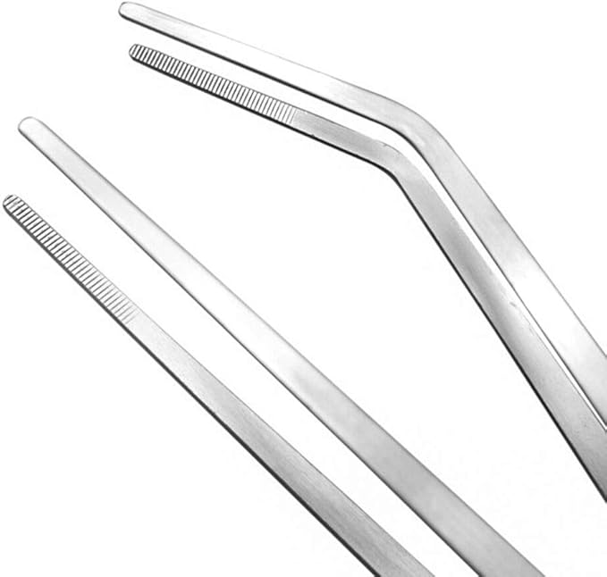 Feeding Tongs 2pcs Stainless Steel Aquarium Long Tweezers 27cm/10.6 inches Straight Curved Tweezers for Fish Tank Aquatic Plants Reptile Lizard Gecko Snake Spider Bird-PawvioPets